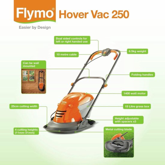 Flymo Hover Vac 250 25cm Collect Grasmaaier - 1400W — afbeelding 2
