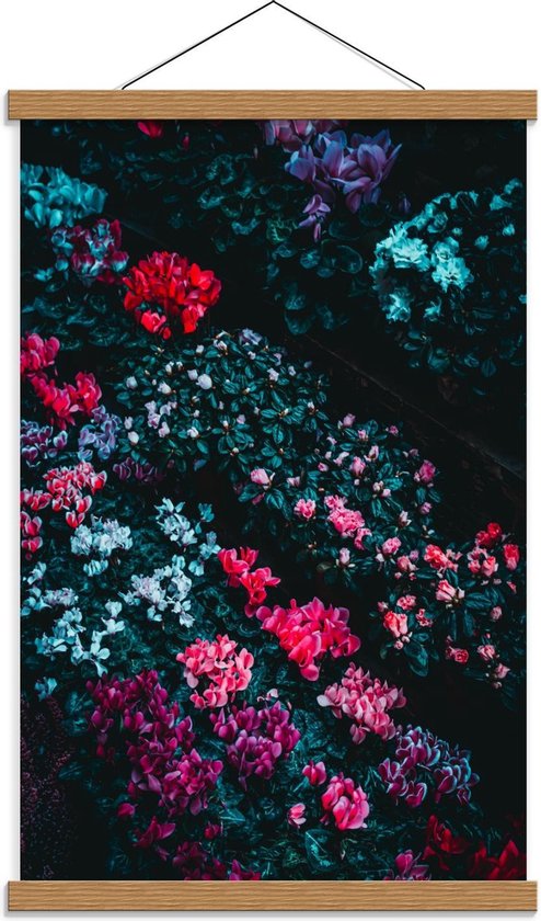 Schoolplaat – Rood/Roze Bloemen - 40x60cm Foto op Textielposter (Wanddecoratie op Schoolplaat)