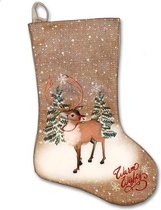 Kerstsok - Christmas Stocking - Santa -Brown - Hert