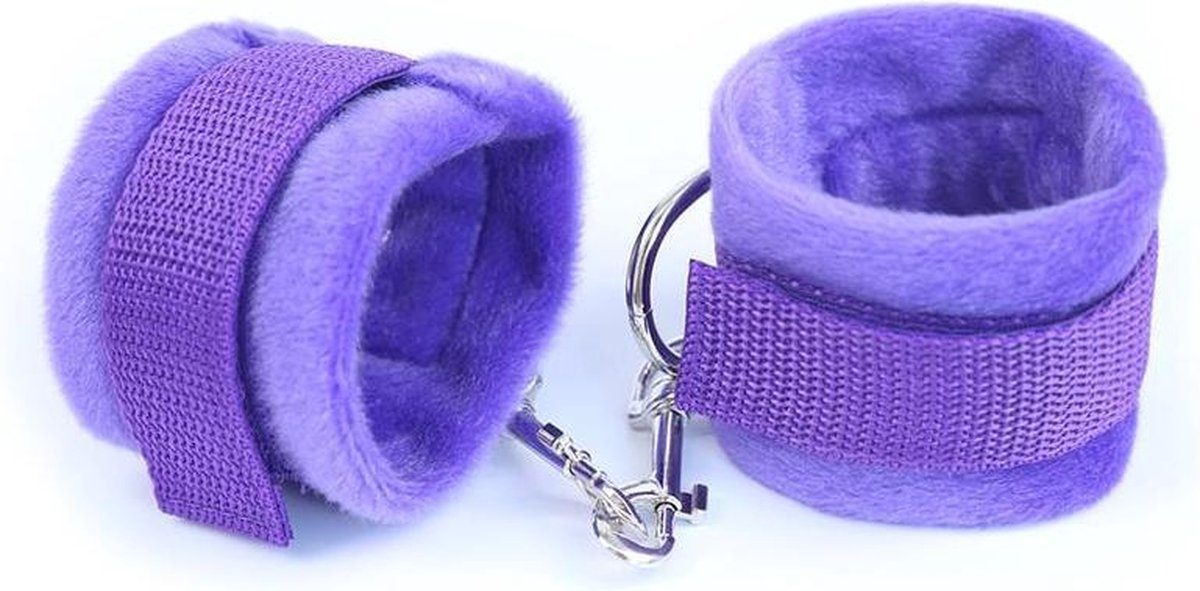 Handcuffs with Velcro with Long Fur Purple