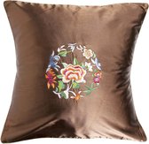 Fine Asianliving Decoratieve Kussen Chinese Bloemen Geborduurd Bruin 45x45cm