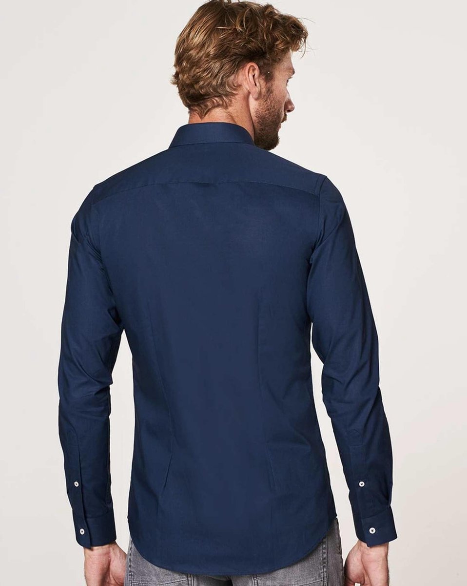 Profuomo Originale super slim fit overhemd - stretch poplin - navy blauw  -... | bol.com