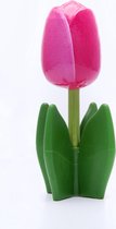 Tulp op blad | Nijhuis | Holland | Souvenir |  Roze | 3 stuks | Hout | Handbeschilderd