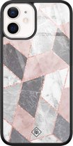 iPhone 12 mini hoesje glass - Stone grid marmer | Apple iPhone 12 Mini case | Hardcase backcover zwart