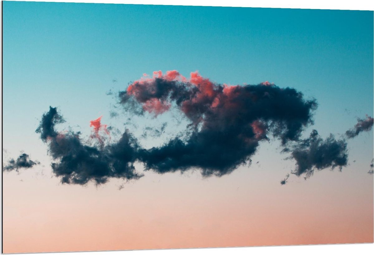 KuijsFotoprint Dibond - Wolken bij Roze/Blauwe Lucht - 120x80cm Foto op Aluminium (Wanddecoratie van metaal)
