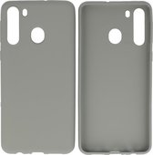 Bestcases Color Telefoonhoesje - Backcover Hoesje - Siliconen Case Back Cover voor Samsung Galaxy A21 - Grijs