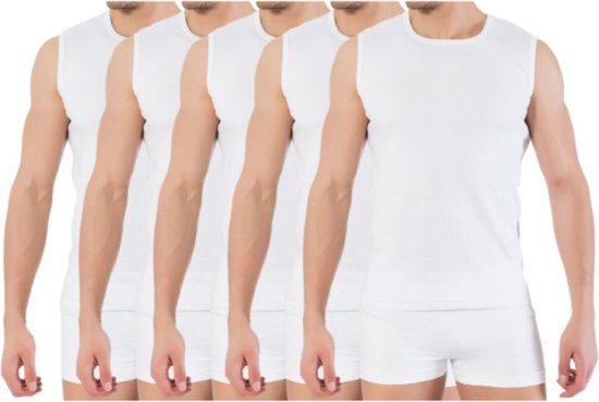 A-shirt Bonanza 5 pièces - col rond - sans manches - blanc - Taille XXL