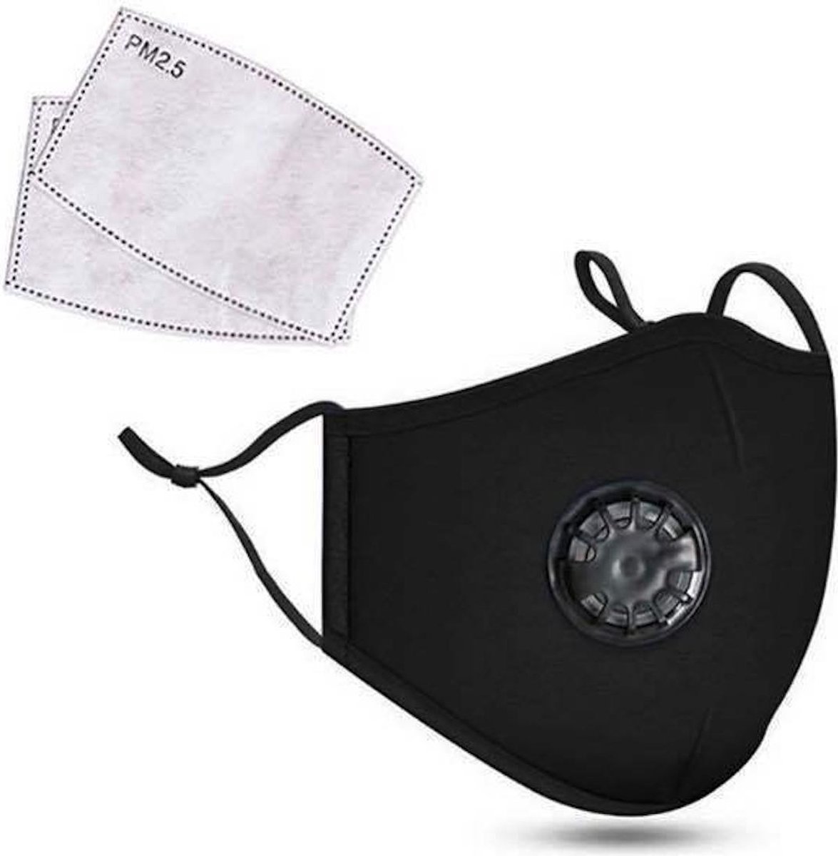 Mondkapje Zwart - Wasbaar en herbruikbaar - zwart mondmasker - Premium kwaliteit mondkapje met ventiel en neusbeugel - Zwart