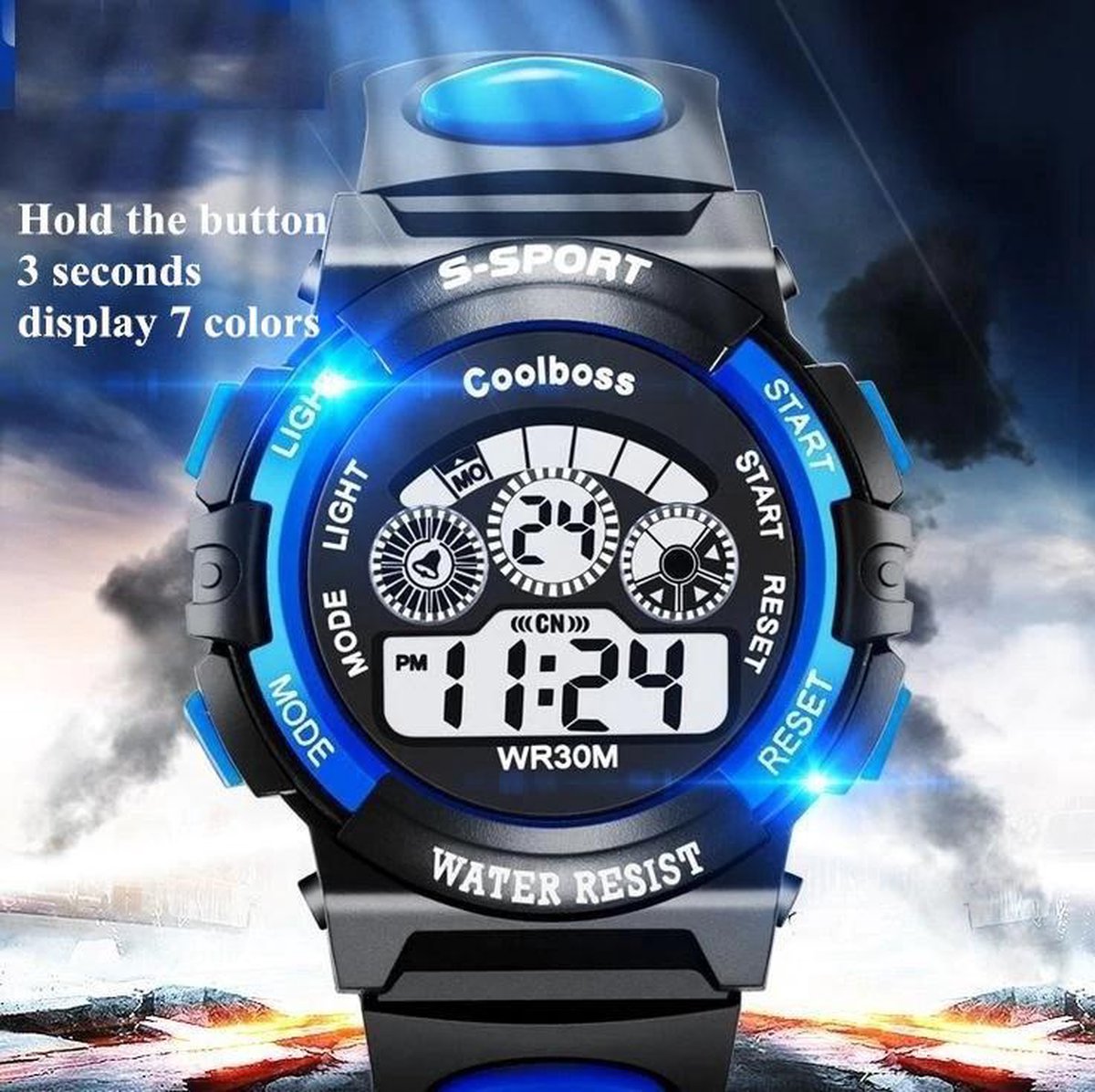 Clockx - Jongenshorloge - Kinderhorloge - Digitaal - Licht - Alarm - kinder horloge - zwart - blauw - Clockx