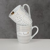 koffietas / theetas tas met tekst with love / happy with you . Wit / goudkleur . Set van 2 stuks