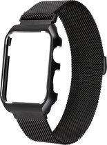 2 in 1 vervangend Apple Watch Band Milanese Loop zwart en cover roestvrij staal vervangende band voor iWatch met metalen behuizing voor Apple Watch Series 1-2-3 (38mm zwart) Watchb