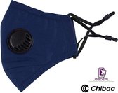 Chibaa - JS2DEAL - Blauw Mondkapje Wasbaar Herbruikbaar Mondmasker Met Ventiel en 1 vervangbare PM2.5 Filter - Katoenen Mondmasker met ventiel en filter - ijzeren neusbeugel - Mout