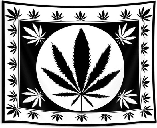 Ulticool - Wiet Cannabis Natuur - Wandkleed - 200x150 cm - Groot wandtapijt - Poster - Zwart/Wit