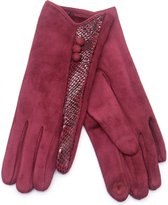 Dielay - Handschoenen Slangenprint en Knopen - Dames - One Size - Touchscreen Tip - Rood