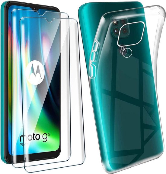 Coque Motorola Moto G9 Play & E7 Plus Transparente - Coque arrière en Siliconen et protecteur d'écran en Verres 2X