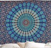 Ulticool - Tapis Mandala - Tapisserie - 200x150 cm - Groot Tapisserie en Tissu - Affiche - Blauw/ Wit
