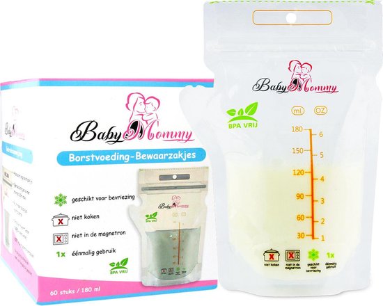Moedermelk Bewaarzakjes - 60 stuks - 180 ml - BPA vrij - Steriel - Borstvoeding Zakjes met Schenktuit - Invriezen - Babyvoeding - Melk - Afsluitbaar