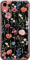 iPhone XR hoesje siliconen - Dark flowers - Soft Case Telefoonhoesje - Bloemen - Transparant, Zwart