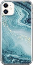 iPhone 11 hoesje siliconen - Goud blauw marmer - Soft Case Telefoonhoesje - Marmer - Transparant, Blauw