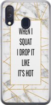 Samsung Galaxy A40 hoesje siliconen - Fitness quote squats - Soft Case Telefoonhoesje - Tekst - Grijs