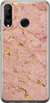 Huawei P30 Lite hoesje - Marmer roze goud - Soft Case Telefoonhoesje - Marmer - Roze