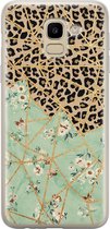 Samsung Galaxy J6 2018 hoesje siliconen - Luipaard bloemen print - Soft Case Telefoonhoesje - Luipaardprint - Groen