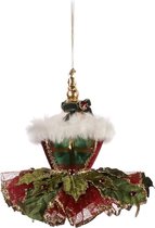 Viv! Home Luxuries Kerstbal - Geruite korsetjurk met tule rok - groen rood - groot - 12,5cm