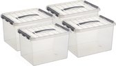 Set van 4x stuks opberg box/opbergdoos 22 liter 40 x 30 x 26 cm - Opslagbox - Opbergbak kunststof transparant/zilver