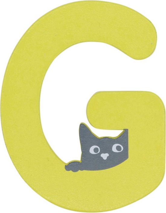 Houten Letter G Geel met Kat | 9 cm