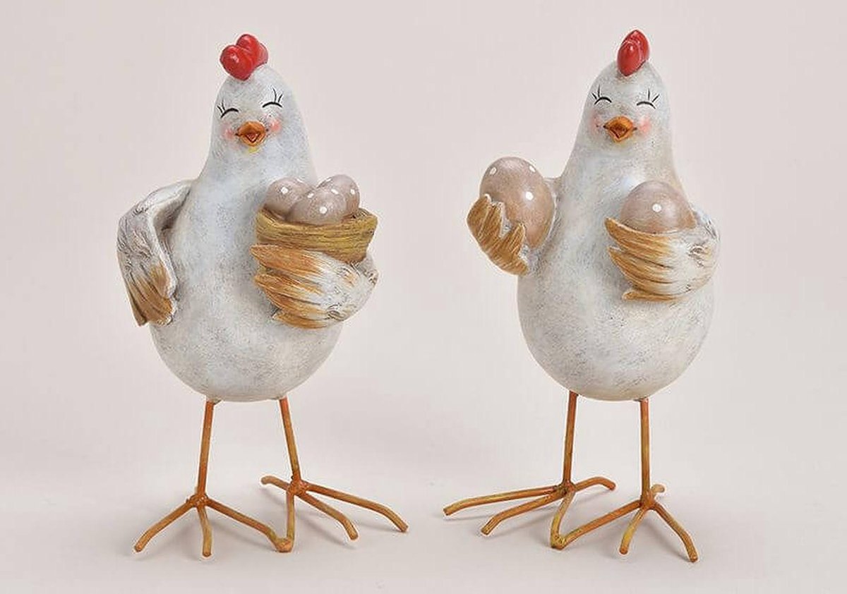 Pasen - Paasdecoratie - Vrolijke kippetjes met eitjes, set van 2 kippetjes  | bol.com