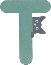 Lettre en bois T vert avec chat | 9 cm