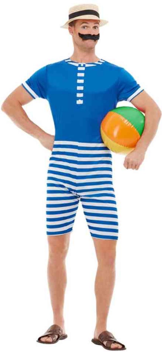 Smiffys - 20s bathing suit kostuum - m - blauw/wit