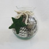 ZoeZo Design - Vaas glas met dennenappels en decoratie - herfst - seizoendecoratie - 100% natuurproduct - 17,5 x Ø 15 cm