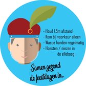 Sinterklaas en Piet met Faceshield, corona raamsticker met corona regels, 40x40cm