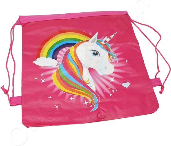 Unicorn eenhoorn rainbow regenboog rugtas - tas - rugzak - gymtas - kinderrugzak - 35cm x 28cm - Donker roze