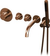 Brauer Copper Edition Badkraan Inbouw - douchegarnituur - 20cm uitloop - inbouwdeel - 3 gladde knoppen - handdouche staaf 1 stand - PVD - geborsteld koper