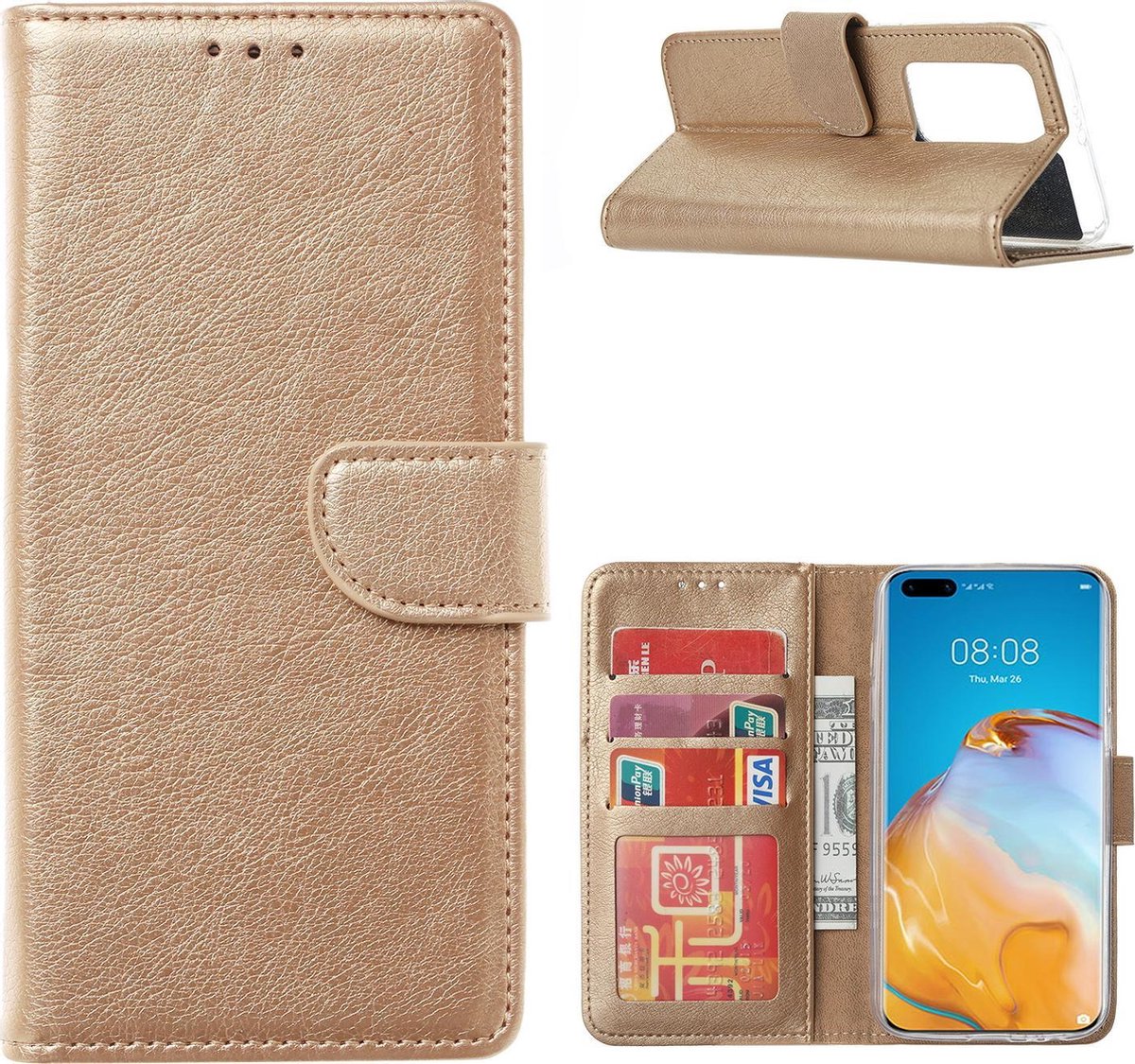 Bookcase Geschikt voor: Huawei P40 Pro Plus - Goud - portemonnee hoesje