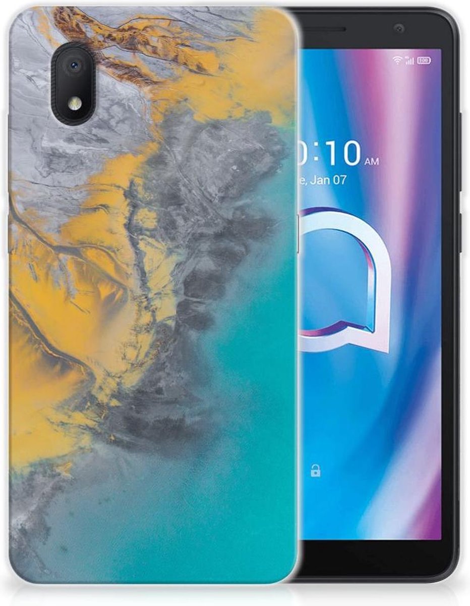 Alcatel 1B (2020) TPU Siliconen Hoesje Marble Blue Gold