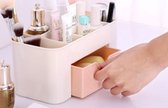 Makeup Organizer - Ecarla - opbergdoos van kunststof  met 1 lade,  kleur: Créme/oud roze . Al je kwasten, penselen en make-up bij elkaar.