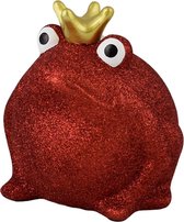 Spaarpot kikker met kroontje rood glitters 16 cm - Porseleinen Pomme Pidou spaarpot met glitters