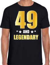 49 and legendary verjaardag cadeau t-shirt / shirt - zwart - gouden en witte letters - voor heren - 49 jaar verjaardag kado shirt / outfit XL