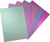 Joy!Crafts / Glitter karton / Hobbykarton / roze-lila-l.groen-l-blauw-l.roze / 5 vellen / 200 grams