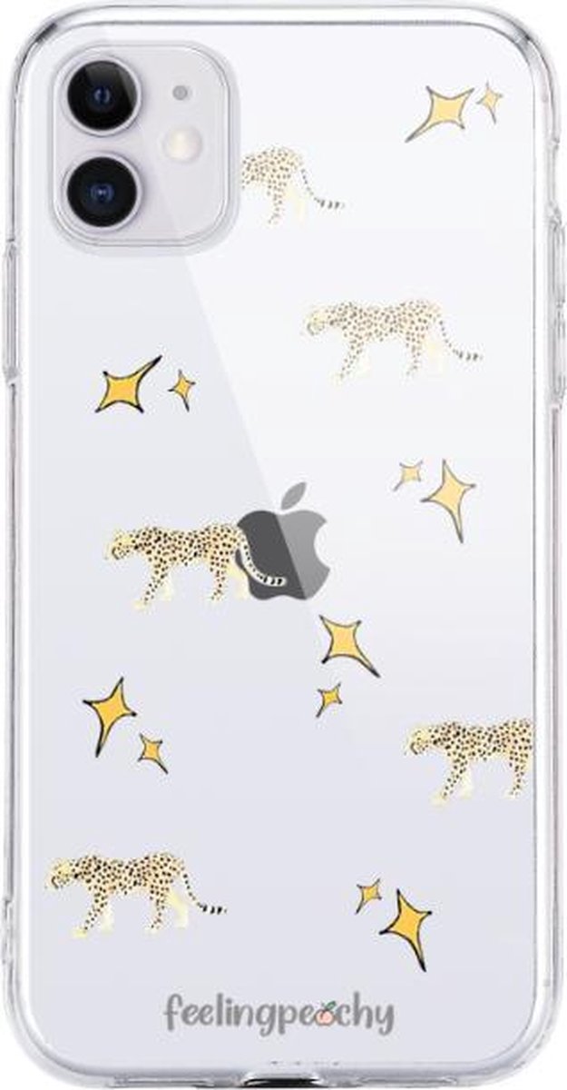 Feeling Peachy Telefoonhoesje - Back Cover iPhone 7/8 - Panter hoesje - Hoesje met Panter - Transparant Hoesje met Panter - iPhone Transparant Hoesje