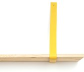 Leren plankdrager  Okergeel - 2 stuks - 92 x 4 cm - Industriële plankendragers   - met koperkleurige schroeven