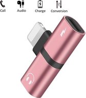 DrPhone Audio Splitter Adapter - 2 Lightning Poorten - Stereo Sound - Opladen + Audio - 2 in 1 -  Voor iPhone 13 / 12 / 11 etc  / iPad - RoseGold