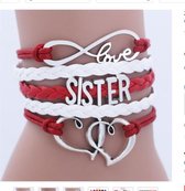 Sosters armband - sister - rood - ahanger infinity / hart / love