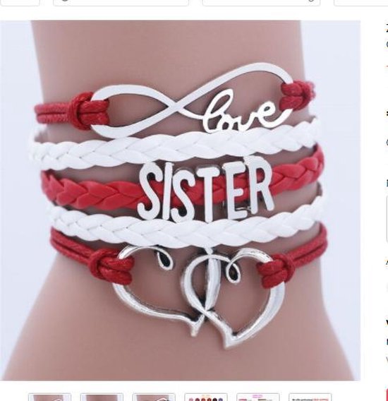 Sosters armband - sister - rood - ahanger infinity / hart / love | bol.com
