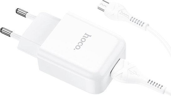 HOCO N2 Vigour - Compacte USB Oplader - Reislader - EU Plug - Universele 10W Lader + USB naar Micro-USB Kabel - Voor Samsung, Huawei, Android, etc. - Wit