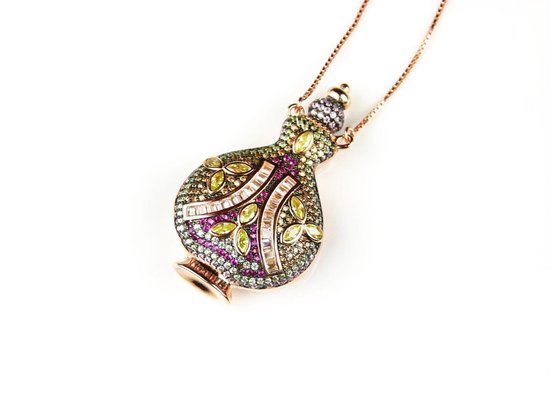 Zilveren collier halssnoer roos goud verguld Model Arabic Colors gezet met gekleurde stenen