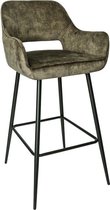 Luxe industriële barkstoel - Velvet - Barkruk - Industrieel - Barstoel - Stoel - Kruk - Sfeer - Fluweel - Trendy - Bar Chair - Chair - Olijfgroen - 105 cm hoog